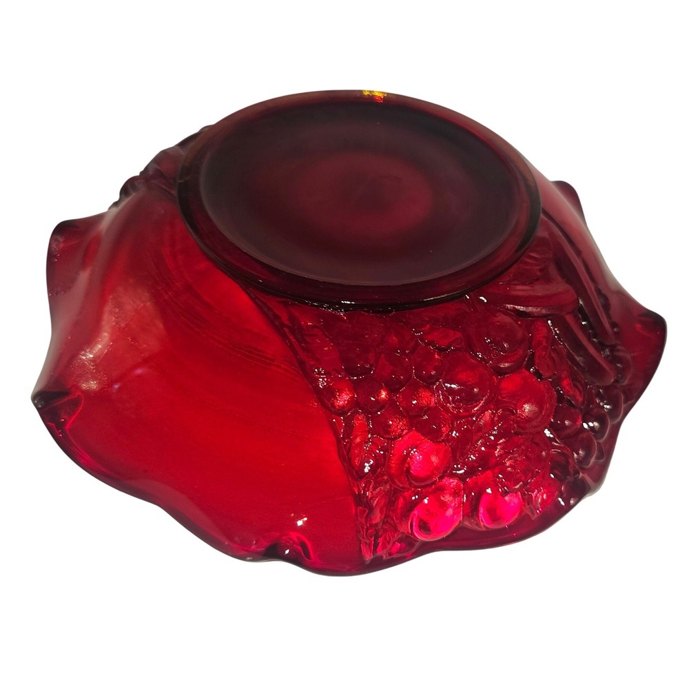 VTG Indiana Glass Deep Ruby Red Glass Ruffled Collar Fruit Bowl Cadmium Glow - Picture 7 of 9
